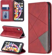 Ruit textuur horizontale flip magnetische lederen tas met houder en kaartsleuven en portemonnee voor iPhone XR (rood)