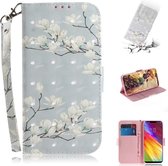 3D gekleurde tekening Magnolia patroon horizontale flip lederen tas voor LG Q Stylo 5, met houder en kaartsleuven en portemonnee