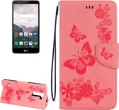 Voor LG Stylo 2 / LS775 vlinders Embossing horizontale flip lederen tas met houder & kaartsleuven & portemonnee & lanyard (roze)