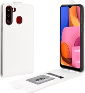 Voor Galaxy A21 R64 textuur enkele verticale flip lederen beschermhoes met kaartsleuven en fotolijst (wit)