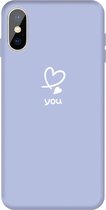 Voor iphone xs max love-heart letterpatroon kleurrijke frosted tpu telefoon beschermhoes (lichtpaars)
