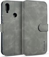 DG.MING Retro Oil Side Horizontal Flip Case voor Xiaomi Redmi 7, met houder & kaartsleuven & portemonnee (grijs)