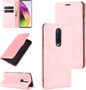 Voor OnePlus 8 Retro-skin Business magnetische zuignap Case met houder & kaartsleuven & portemonnee (roze)