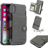 Voor iPhone XS / X Brushed Texture Shockproof PU + TPU Case, met kaartsleuven & portemonnee en fotolijst (grijs)
