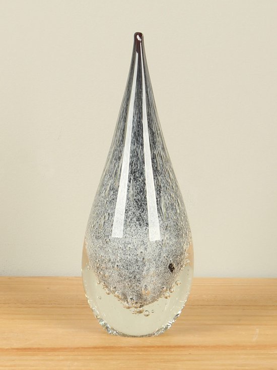 Pegel glas zwart/wit met luchtbelletjes, 20 cm. glasdruppel zwart/wit (2A011)