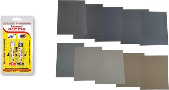 Asmaco® Epoxy Steel + Schuurpapier & Polijstpapier P400 - P10.000 |  Vloeibaar Staal |... | bol.com