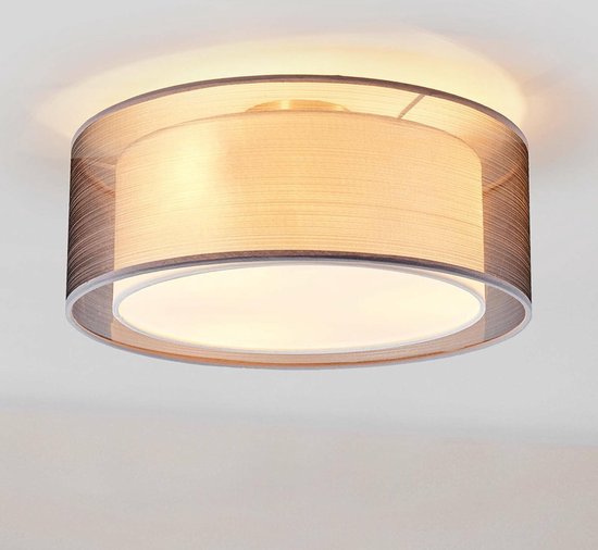 Lindby - plafondlamp - 3 lichts - Stof, plastic, metaal - H: 18 cm - E14 - grijs, wit, mat nikkel