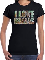 Tekst shirt I love koalas met dieren foto van een koala zwart voor dames - cadeau t-shirt koalaberen liefhebber XS