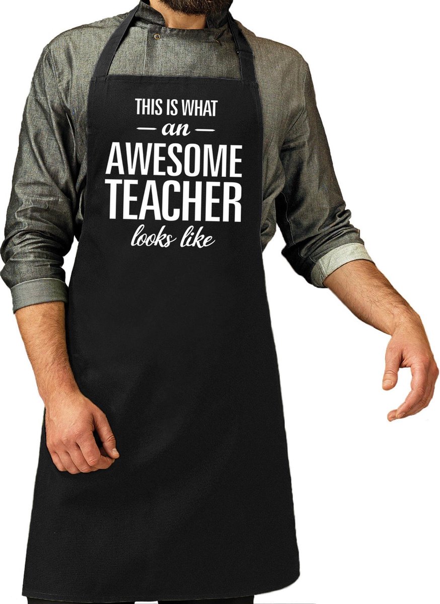 Awesome teacher cadeau bbq/keuken schort zwart heren