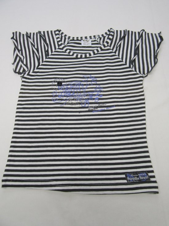 dirkje , meisje ,t-shirt korte mouw , streepje grijst /wit  , blauw tahiti,  4 jaar 104