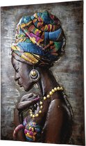 Metalen schilderij Afrikaanse vrouw -  wanddecoratie metal art - Handwerk 80x120