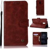 Voor Nokia 6 Retro koperen gesp Crazy Horse Horizontale Flip PU lederen tas met houder & kaartsleuven & portemonnee & lanyard (wijnrood)