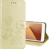 Voor Geschikt voor Xiaomi Redmi Note 5A Lage toewijzing (geen vingerafdrukgaten) Rose reliÃ«f horizontaal Flip milieu PU lederen tas met houder & kaartsleuven & portemonnee (goud)