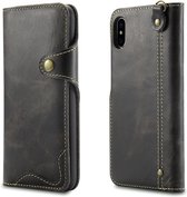Voor iphone xs max denior olie wax koeienhuid magnetische knop horizontale flip lederen case met kaartsleuven & portemonnee (zwart)