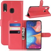 Litchi Texture horizontale flip lederen tas voor Galaxy A20e, met portemonnee en houder en kaartsleuven (rood)