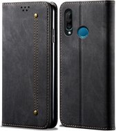 Voor Huawei P30 Lite Denim Textuur Casual Stijl Horizontaal Flip Leren Case met Houder & Kaartsleuven & Portemonnee (Zwart)