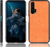 Voor Huawei Honor 20 Pro schokbestendig naaien koe patroon huid PC + PU + TPU Case (oranje)