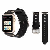 Voor Apple Watch Series 3 & 2 & 1 38 mm retro gat lederen polshorloge band (zwart)