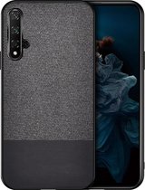 Shockproof Splicing PU + stoffen beschermhoes voor Huawei Honor View 20 (zwart)