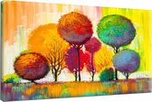 Braveprint - Schilderij - Gekleurde Bomen Afgedrukt % Uitgerekt Het Hoge Kwaliteit. Muurhanger Geïnstalleerd. - Groen, Blauw, Geel, Rood En Oranje - 40 X 60 Cm