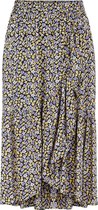 Pieces Dames 17116629
 Sille hw midi wrap skirt Black BLUE AND YELLOW Flower Rok - Maat S