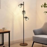 Lindby - vloerlamp - 3 lichts - metaal, hout - H: 153 cm - E14 - , bruin