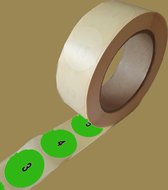 Genummerde etiketten op rol, 25 mm rond, groen radiant papier / 1001 t/m 2000