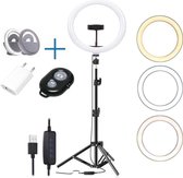 Universele LED Ring Lamp - Verstelbaar statief 200cm - LED 26cm/10inch - Incl. Clip-On LED Ring, Bluetooth Shutter, USB Stekker & Smartphone Houder