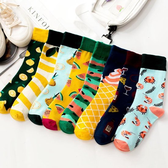 Smiling Socks® Fruit and Wine 7-Pack - Sokken Met Print - Antislip sokken - Kleurvol - Giftbox - Unisex - Cadeau voor haar | Leuke Sokken