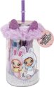 foto van NaNaNa Suprise! drinkbeker met tekenaccessoires en haarscrunchie - paarse unicorn  - cadeauset