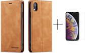 Apple iPhone XR Telefoonhoesje | Hoogwaardig Leren Bookcase | Portemonnee | Bruin + 1x screenprotector