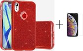Apple iPhone XR Back Cover Telefoonhoesje | Rood | TPU hoesje | Glitter + 1x screenprotector