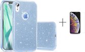Apple iPhone XR Back Cover Telefoonhoesje | Blauw | TPU hoesje | Glitter + 1x screenprotector