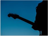 Poster – Silhouet van Gitarist op Blauwe Achtergrond - 40x30cm Foto op Posterpapier