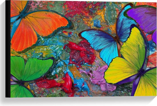Canvas  - Schilderij van Felkleurige Vlinders - 60x40cm Foto op Canvas Schilderij (Wanddecoratie op Canvas)