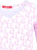 Exclusief Luxueus Kinder nachtkleding Luxe mooi zacht roze Girly Nachthemd van Hanssop met verfijnde rand details en luxe mouw verwerking, Meisjes nachthemd, Hanssop roze parfum flesjes print, maat 116