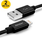 Stenberi USB-iPhone Lightning Snellader Kabel - Smartphone - Tablet - Laptop - USB Lightning naar USB A Kabel 2.1 - Fast Charge Oplaadkabel - Data kabel - Zwart - 2 Meter Sterk Nyl