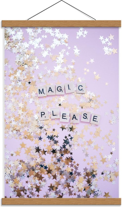 Schoolplaat – ''Magic Please'' met gouden Sterren - 40x60cm Foto op Textielposter (Wanddecoratie op Schoolplaat)