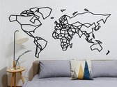 HOUTEN WANDDECORATIE / WOODEN WALL DECORATION - GEOMETRISCHE MUURDECORATIE / GEOMETRIC WALL ART - WERELDKAART / WORLD MAP - 70 x 35cm - ZWART / BLACK - ORIGAMI DESIGN WANDFIGUUR -