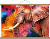 Schoolplaat – Olifant op Regenboogachtergrond  - 90x60cm Foto op Textielposter (Wanddecoratie op Schoolplaat)
