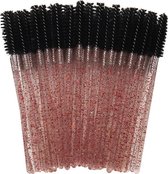 50 Stuks Zwarte glitter Make-Up Wimpers Borstels Voor Wimper Extension - Mascara Applicator Wands - Siliconen Wegwerp Mascara Borstel Make Up kwasten
