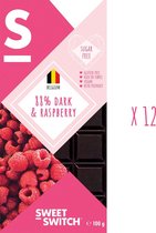 SWEET-SWITCH® - 88% Pure Belgische Chocolade met Framboos - Noir - Chocola - Suikervrij - Glutenvrij - Vegan - KETO - 12 x 100 g