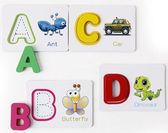 Thumbnail van een extra afbeelding van het spel Houten Alfabet met Woordkaarten en Pen voor Schrijftraining - Engelse letters en Woorden cognitief speelgoed - Kinderen alfabetiseringskaart - Leren verlichting - Early Education Card