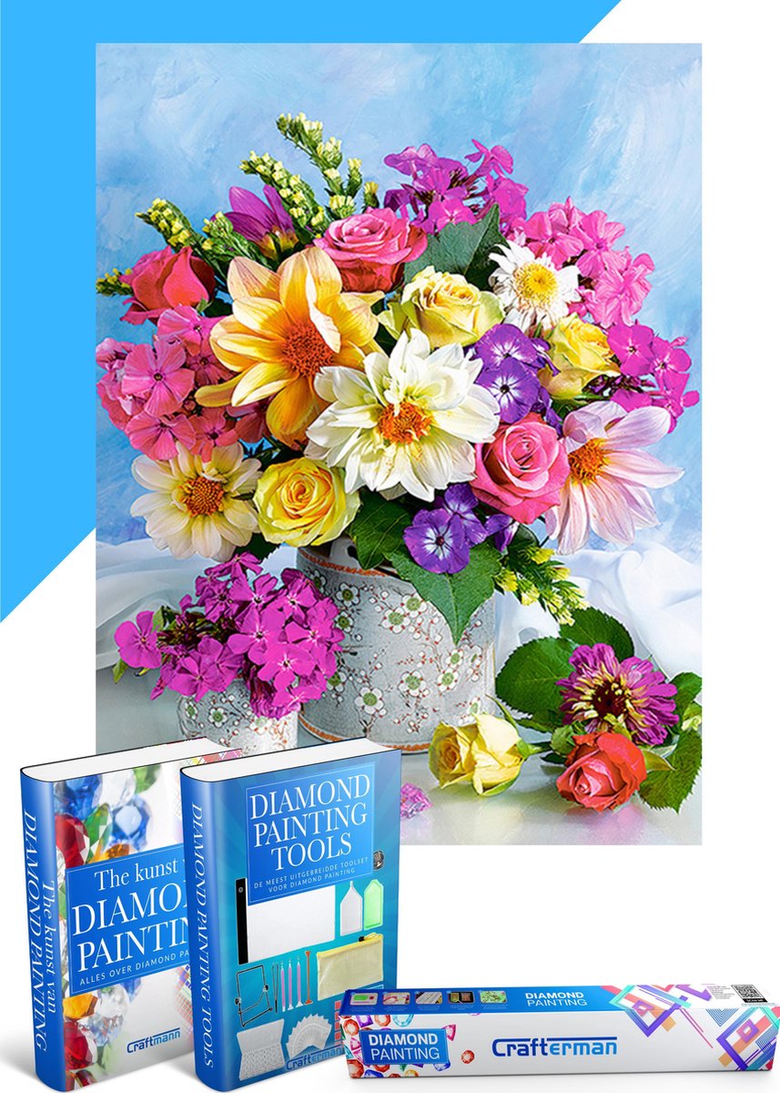 Crafterman™ Diamond Painting Pakket Volwassenen - Prachtige Bloemen mix - 30x40cm - volledige bedekking - vierkante steentjes - 33 verschillende kleuren - hobby pakket - Met tijdelijk 2 E-Books