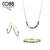 CO88 Collection 8CO-SET086 Stalen Sieradenset - Ketting met Armband en Oorringen - Zwarte Miyuki Beads - 40 + 5 cm - 58 x 49 mm - 25 mm Doorsnee - Goudkleurig