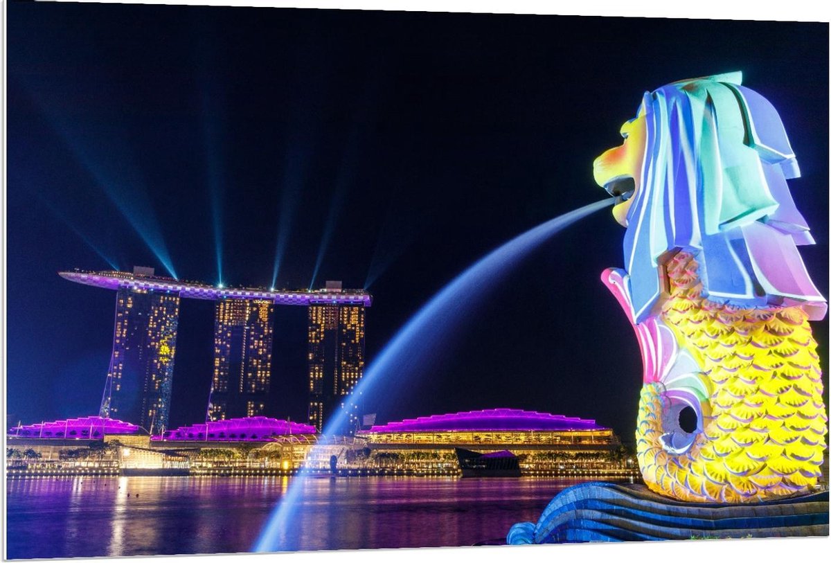 Forex - Fontein in Merlion Park, Singapore - 120x80cm Foto op Forex
