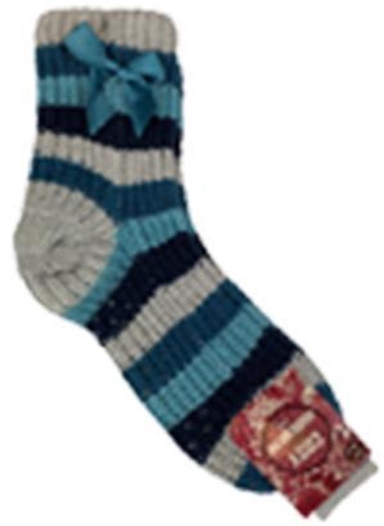 Huissokken / Kinder huissokken / Sokken KIANA - Gebreid met strepen - Blauw/ Multicolor - Maat 31/34 - Anti slip