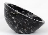 Handgemaakte marmer natuursteen waskom met Orthoceras fossielen zwart