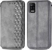 Voor LG K52 Cubic Grid Pressed Horizontal Flip Magnetic PU Leather Case met houder & kaartsleuven & portemonnee (grijs)