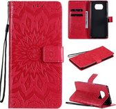 Voor Xiaomi Poco X3 NFC Geperst Afdrukken Zonnebloempatroon Horizontale Flip PU lederen tas met houder & kaartsleuven & portemonnee & lanyard (rood)